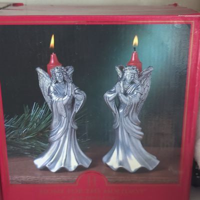 Sale Photo Thumbnail #1182: Vintage Pewter Angel Candle Holders