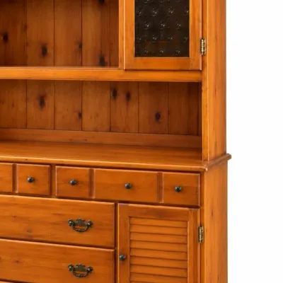 Honey-tone Display Hutch And Base Cabinet