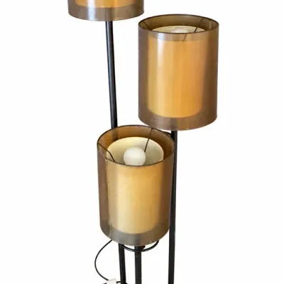 Three-light Floor Lamp With Amber Cylindrical Shades