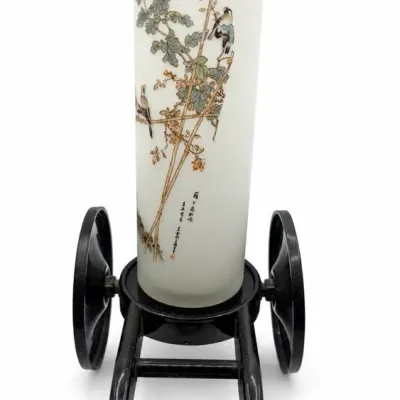 Floral Cylinder Vase With Decorative Wheeled Stand