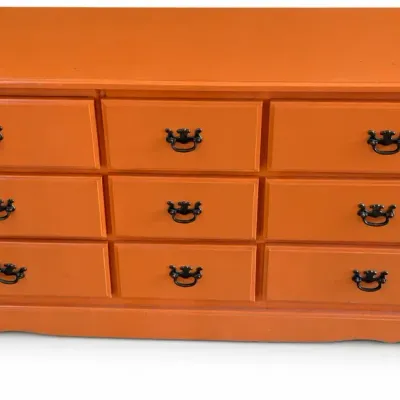 Orange-painted Nine-drawer Dresser
