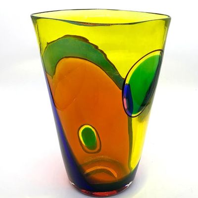 1980’s Italian  “Carnevale”  art glass vase by Archimede Seguso, signed.