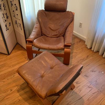 Vtg. Swedish Kroken chair and ottoman by Ake Fribytter.