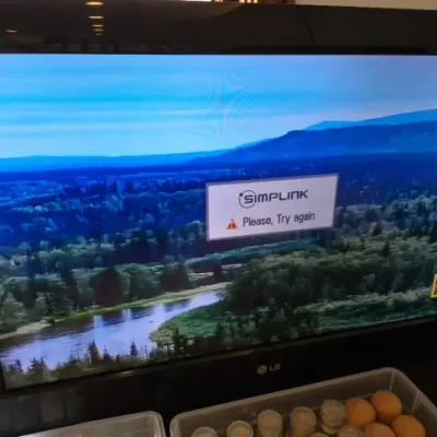 Sale Photo Thumbnail #114: LG flat-screen television with thin black bezel, powered on and displaying an error screen.