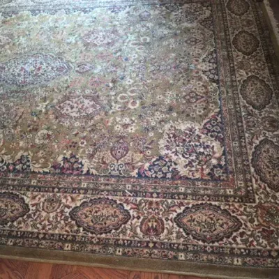 Sale Photo Thumbnail #39: Large Persian-style area rug featuring a dense floral field with central medallion designs and intricate multi-tiered borders.