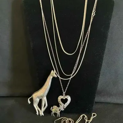 Sale Photo Thumbnail #97: Sw179 sterling necklaces pins a few broken chains
