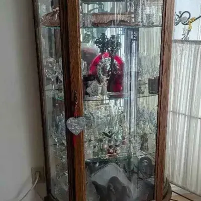Sale Photo Thumbnail #73: Sw153 curved glass bow front curio with claw feet