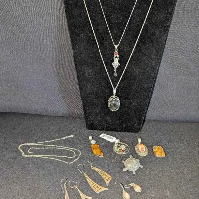 Sale Photo Thumbnail #5: Sw205v golden rutilated quartz amber opal and sterling