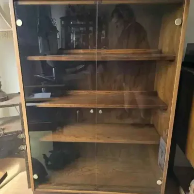 Sale Photo Thumbnail #171: Sw268 mid century wooden bookcase with glass doors 1