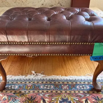 Leather Seat with Bronze Nail Accents, 18” x 25” x 16”