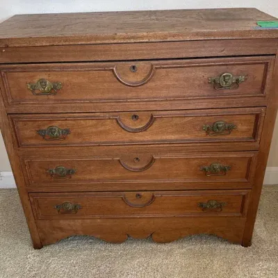 Wood 4 Drawer Dresser with Brass Handles, 41” x19” x 37”