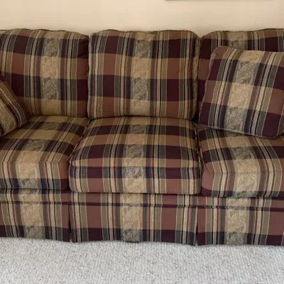 Three Seater Couch with Two Throw Pillows, 82” x 36” x 34”