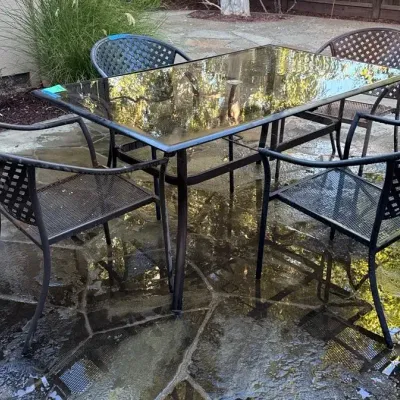 Outdoor Wrought Iron and Glass Table with 4 Chairs