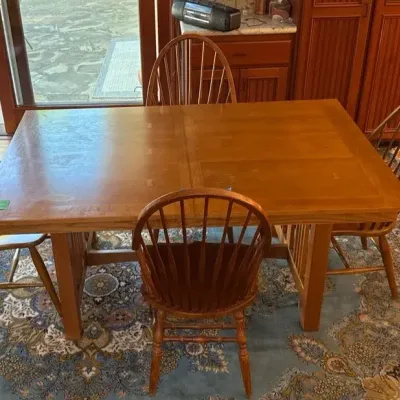 Wood Table with Two Leaves and Four Chairs