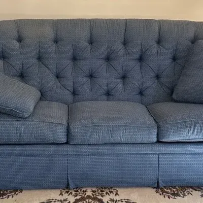Three Seater Ethan Allen Blue Sofa, x 84” x 43 1/2” x 38”