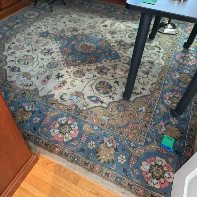Rug with Floral Design In Blue, Pink and Beige 94” x 94”