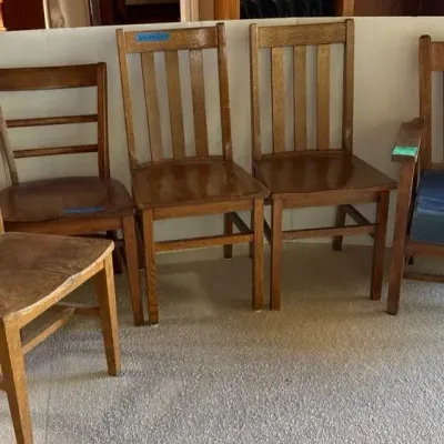 5 Wood Chairs (2 Match), 32” - 36” H