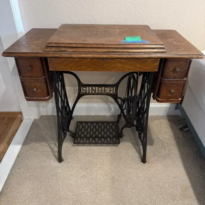 Vintage Singer Sewing Machine, 37” x 18” x 30”