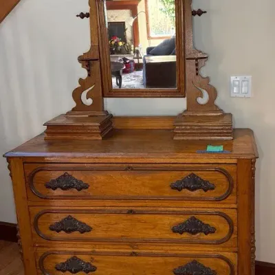 Four Drawer Wood Dresser with Square Mirror