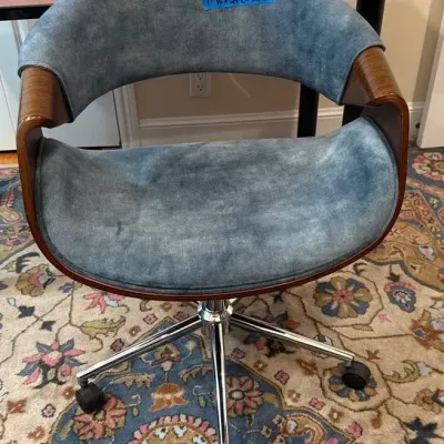 Modern Wood and Grey Fabric Chair with Casters