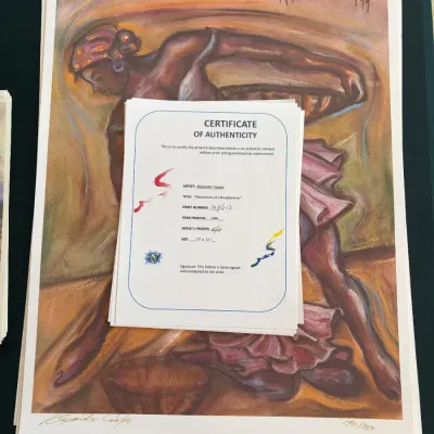 Sale Photo Thumbnail #4: Hand-signed and numbered art print by Alexander Cooper, titled 'Movement of a Breadfruit Tree', complete with a Certificate of Authenticity dated 1999.