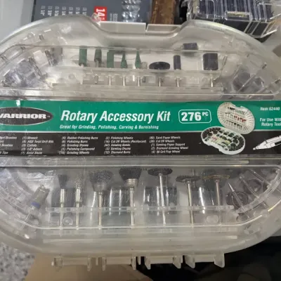 Sale Photo Thumbnail #36: Warrior 276-piece rotary accessory kit in a clear plastic storage case.