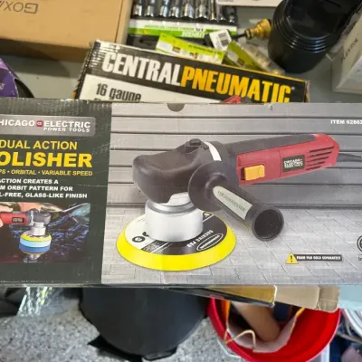 Sale Photo Thumbnail #34: Chicago Electric Power Tools 6-inch dual action polisher, item 62862, in its original box.