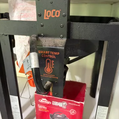 Sale Photo Thumbnail #44: LoCo outdoor burner with smart temperature control system, sitting above a Berkley Fishing Gear battery box.