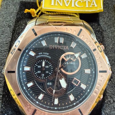 Invicta men's chronograph watch with two-tone rose gold and silver-tone finish, featuring a black textured dial and original retail...