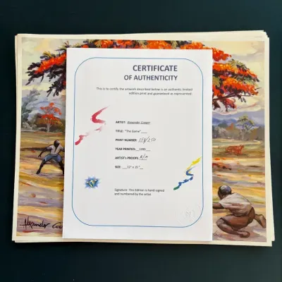 Sale Photo Thumbnail #5: Limited edition print titled "The Game" by Alexander Cooper, numbered 158/250, accompanied by a Certificate of Authenticity dated 1999.