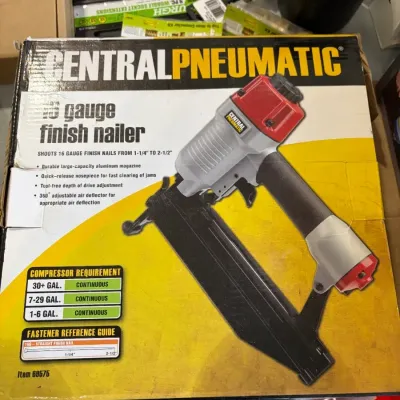 Sale Photo Thumbnail #35: Central Pneumatic 16 gauge finish nailer in its original retail packaging.