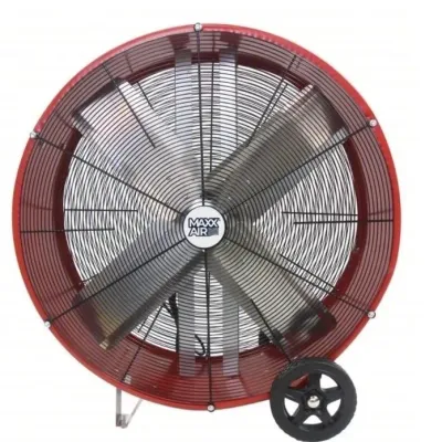 Sale Photo Thumbnail #50: Maxx Air industrial high-velocity drum fan featuring a red metal housing and rolling wheels.