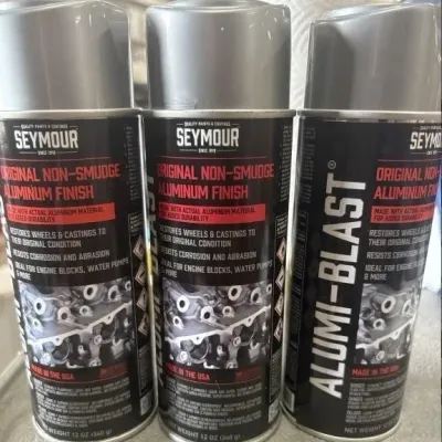 Sale Photo Thumbnail #150: Trio of 12 oz Seymour Alumi-Blast non-smudge aluminum finish aerosol spray paint cans.