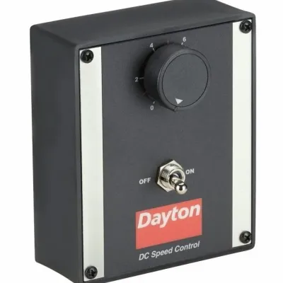 Sale Photo Thumbnail #68: Dayton DC speed control unit featuring a rotary dial numbered 0 through 6 and an on/off toggle switch.