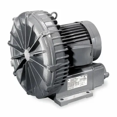 Sale Photo Thumbnail #146: Fuji Electric industrial ring compressor regenerative blower featuring a heavy-duty cast aluminum housing and mounted electric motor.