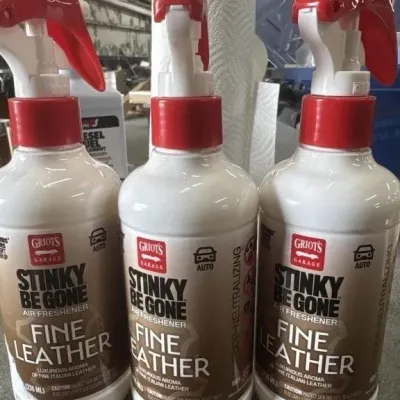 Sale Photo Thumbnail #158: Trio of Griot's Garage Stinky Be Gone fine leather air freshener spray bottles, 8 fl. oz. each.