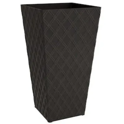 Sale Photo Thumbnail #134: Contemporary dark brown square planter featuring a geometric diamond lattice pattern.