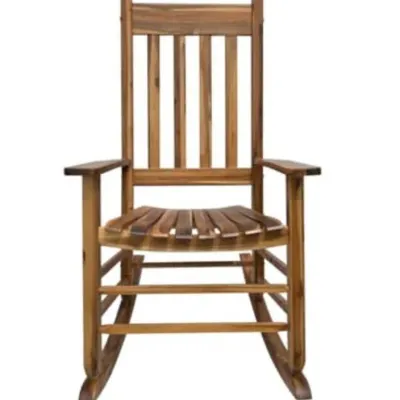 Sale Photo Thumbnail #121: Classic wooden porch rocking chair with a slat back and contoured seat.