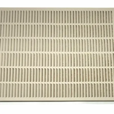 Sale Photo Thumbnail #152: Off-white metal return air vent grille cover with louvers.