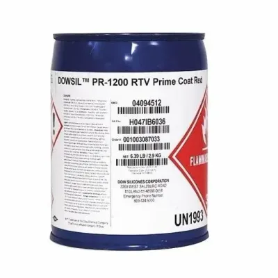 Sale Photo Thumbnail #99: A blue metal drum container of DOWSIL PR-1200 RTV Prime Coat Red industrial chemical coating.