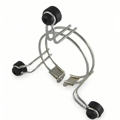 Sale Photo Thumbnail #89: Chrome-plated bicycle or motorcycle frame clamp accessory featuring rubber bumper feet and a wireform tension mechanism.