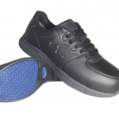 Sale Photo Thumbnail #20: Pair of black SR Max slip-resistant work sneakers in excellent, unused condition with patterned rubber soles.
