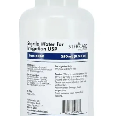 Sale Photo Thumbnail #70: Stericare Solutions 250 mL bottle of sterile water for irrigation USP, item 6260.