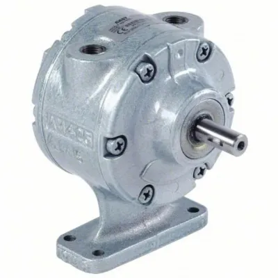 Sale Photo Thumbnail #83: Gast foot-mounted rotary vane air motor with metallic housing and drive shaft.