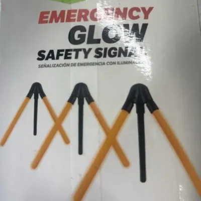 Sale Photo Thumbnail #25: Box for an Emergency Glow Safety Signal set featuring folding yellow light-up road safety tripods.
