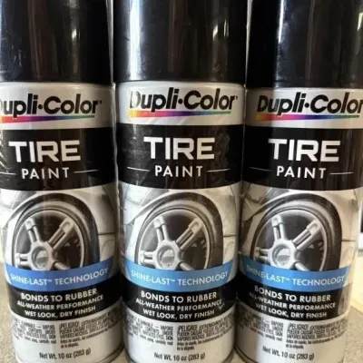 Sale Photo Thumbnail #166: Trio of 10 oz cans of Dupli-Color tire paint in black finish.