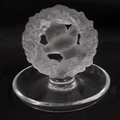 Sale Photo Thumbnail #23: 1023	LALIQUE FRANCE DOVE IN WREATH RING DISH, APPROXIMATELY 4 IN HIGH																																																																																																																																																																																										