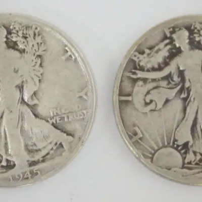 Sale Photo Thumbnail #92: 1092	2 WALKING LIBERTY HALF DOLLARS																																																																																																																																																																																																																												