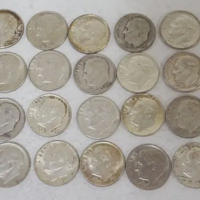 Sale Photo Thumbnail #88: 1088	GROUP OF 20 1964 & EARLIER ROOSEVELT DIMES																																																																																																																																																																																																																