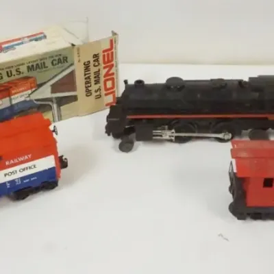 Sale Photo Thumbnail #160: 1160	LIONEL TRAINS ASSORTMENT INCLUDING US OPERATING MAIL CAR W/BOX, 249 LOCOMOTIVE & TENDER, CAR																																																																																																																																																														